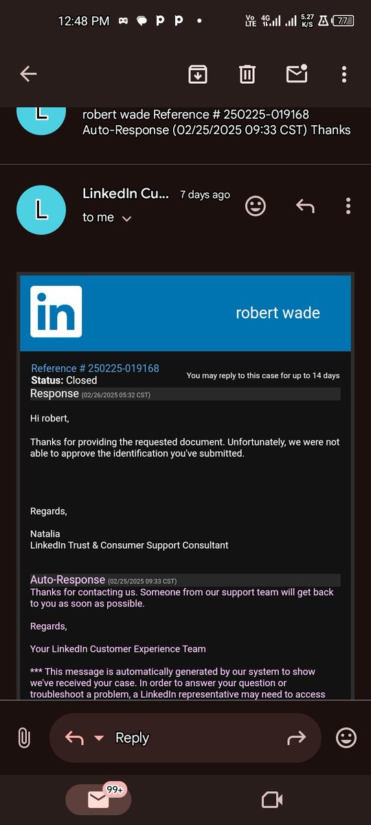 @Robert_Musyoka (@robertwade984) on Twitter photo Kindly <a href="/LinkedInHelp/">LinkedIn Help</a> I have been pleading with you two weeks I have even verified my persona with my id and yet I haven't received my account being lifted please this is my email help robertwade984@gmail.com Kindly <a href="/LinkedInHelp/">LinkedIn Help</a> I have been pleading with you two weeks I have even verified my persona with my id and yet I haven't received my account being lifted please this is my email help robertwade984@gmail.com