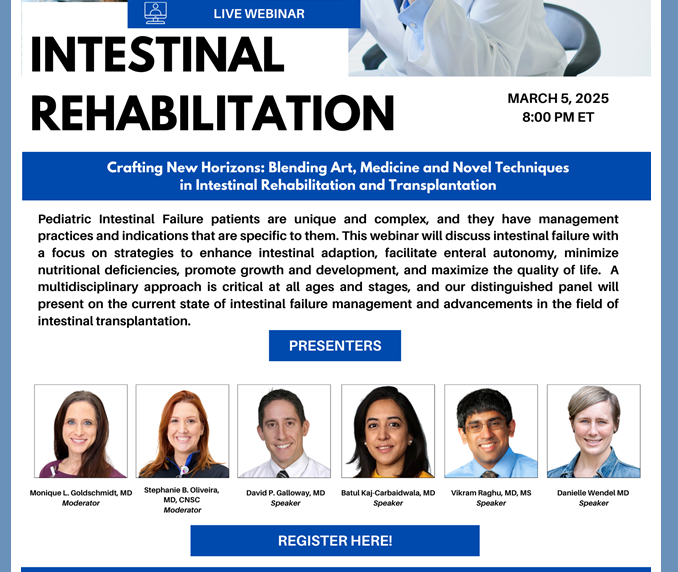 Tonight at 8pm EST, a new <a href="/NASPGHAN/">NASPGHAN</a> webinar on Intestinal rehab + transplantation. Speakers will discuss blending the art, medicine, + new techniques for peds pts with #intestinalfailure! Should be an enlightening discussion! #transplant #enteralautonomy tinyurl.com/4vwphxu8
