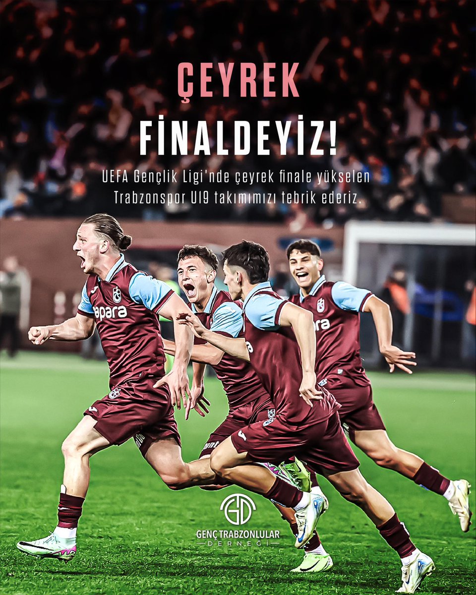 ÇEYREK FİNALDEYİZ! 💪

UEFA Gençlik Ligi'nde çeyrek finale yükselen Trabzonspor U19 takımımızı tebrik ederiz.

Bravo Çocuklar 👏

#GençTrabzonlularDerneği