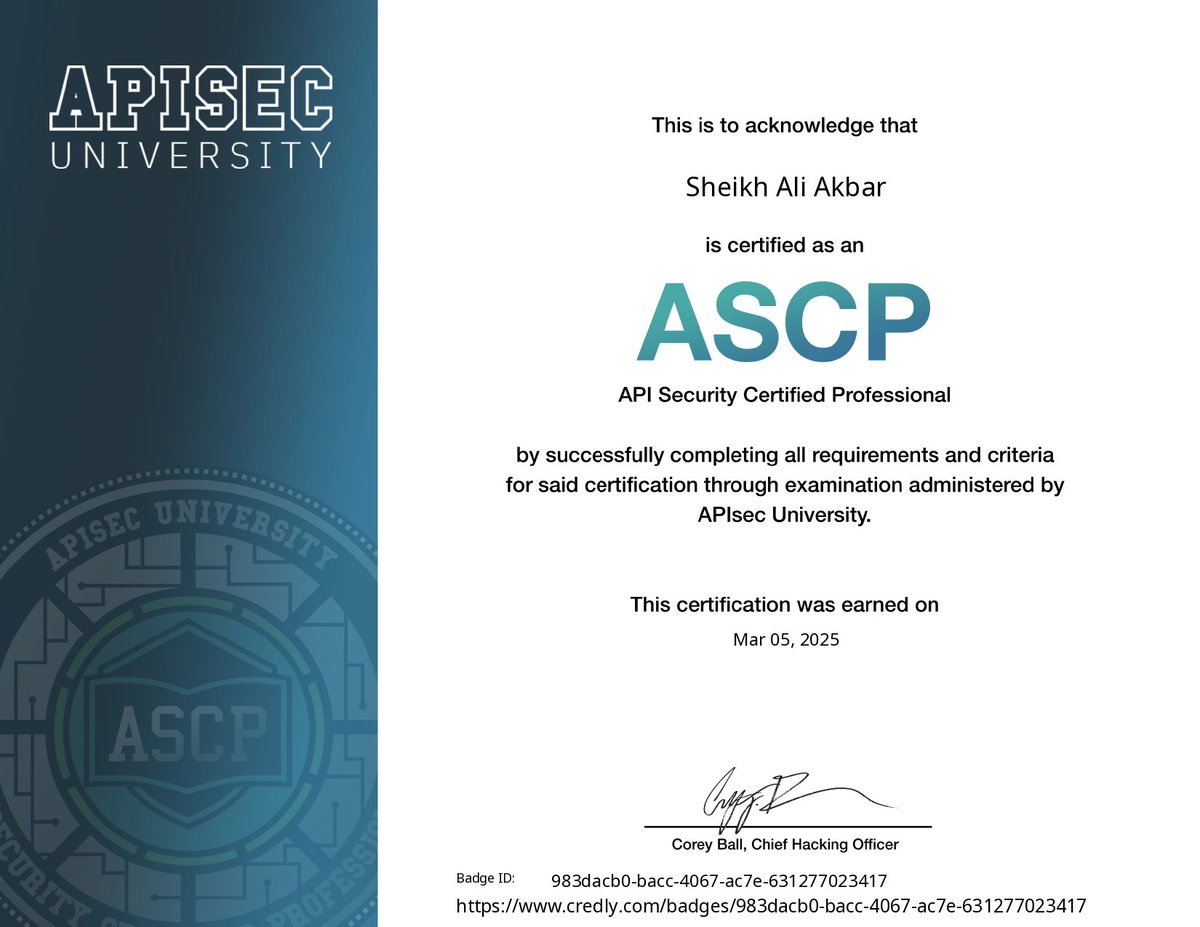 Obtained ASCP certification from <a href="/apisecu/">APIsec University</a> 🫡