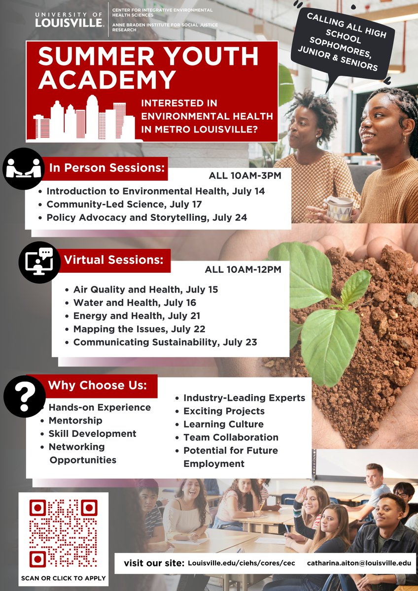CIEHS @ciehs.bsky.social (@ciehs_uofl) on Twitter photo 🌱 High school sophomores, juniors & seniors in Louisville: Ready to explore environmental health this summer?
Join the CIEHS CEC Summer Youth Academy for a free, 2 week program with expert led sessions! 🎓 Limited spots, please apply by June 16!
Apply🔗 events.louisville.edu/event/2025-cie… 🌱 High school sophomores, juniors & seniors in Louisville: Ready to explore environmental health this summer?
Join the CIEHS CEC Summer Youth Academy for a free, 2 week program with expert led sessions! 🎓 Limited spots, please apply by June 16!
Apply🔗 events.louisville.edu/event/2025-cie…