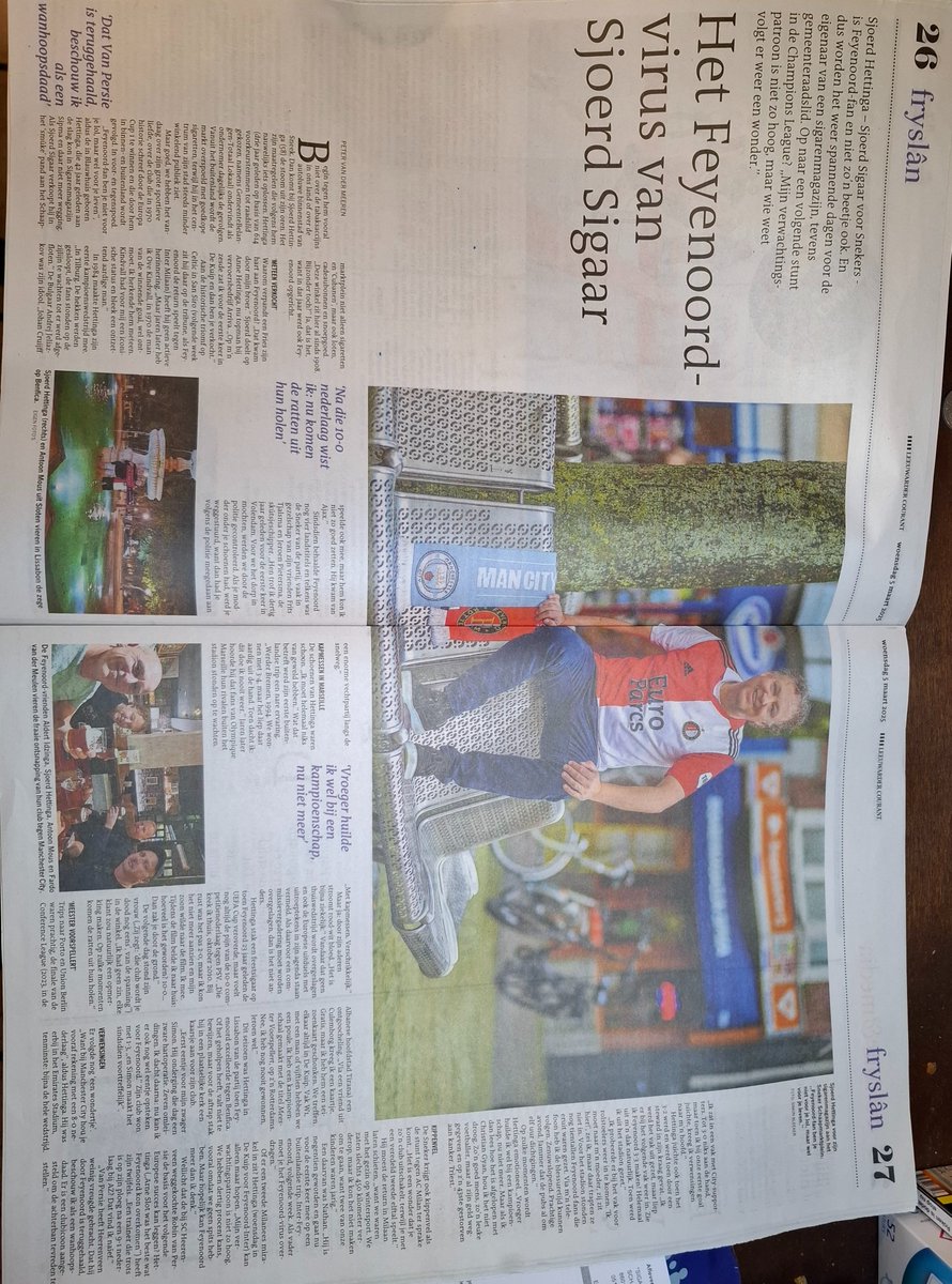 De Leeuwarder Courant pakt groots uit! Of ze een stukje over me mogen schrijven. Ja, best hoor.... Twee pagina's groot!
#feyint
#Feyenoord 
<a href="/FRRichard70/">FRRichard (Tweets Feyenoord e.a.)</a> 
Hopen dat ze straks een mooi resultaat neerzetten!