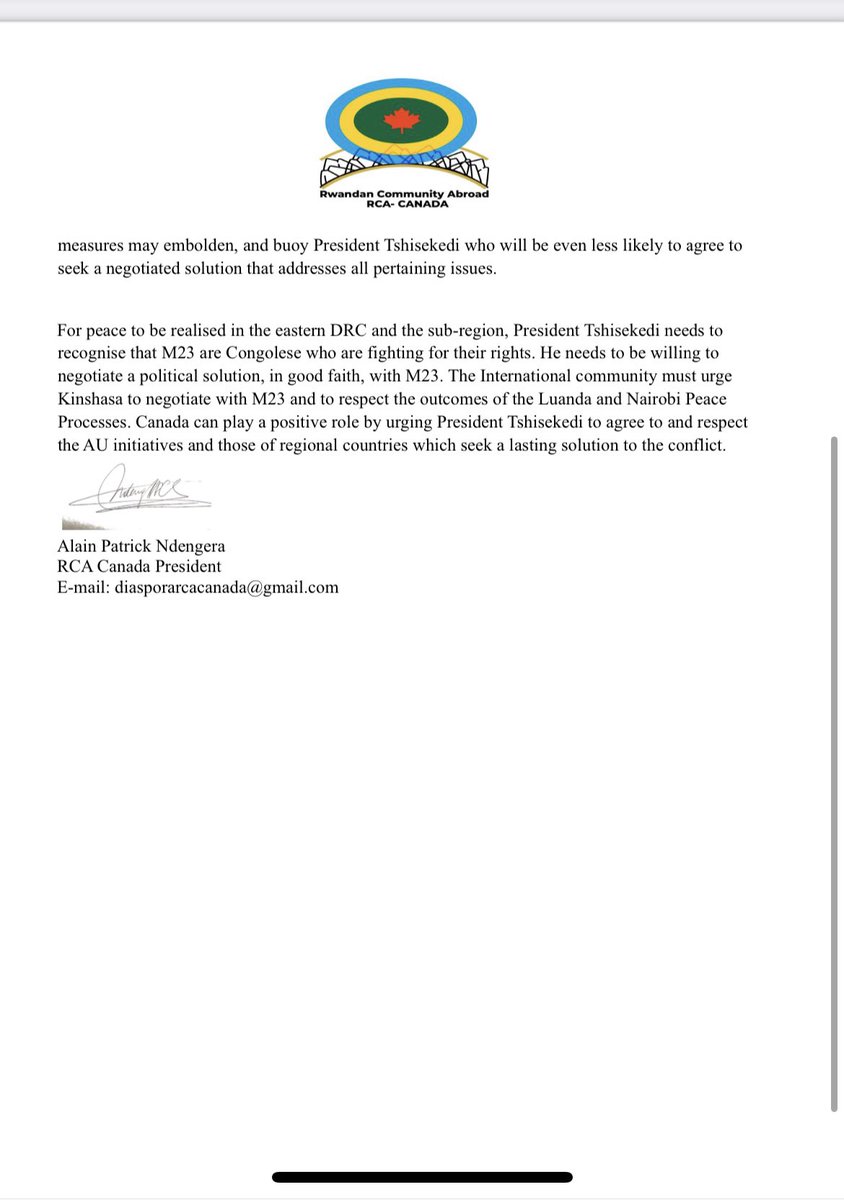 <a href="/melaniejoly/">Mélanie Joly</a> <a href="/HonAhmedHussen/">Ahmed Hussen</a> <a href="/JustinTrudeau/">Justin Trudeau</a> <a href="/RwandainCanada/">Rwanda in Canada</a> <a href="/UrugwiroVillage/">Presidency | Rwanda</a> <a href="/rpfinkotanyi/">FPR-Inkotanyi</a> <a href="/CBCNews/">CBC News</a> <a href="/globaltimesnews/">Global Times</a> <a href="/Imvaho_Nshya/">Imvaho Nshya | Rwanda</a> <a href="/IGIHE/">IGIHE</a> <a href="/onduhungirehe/">Olivier J.P. Nduhungirehe</a> <a href="/Le_Figaro/">Le Figaro</a> <a href="/lesoir/">Le Soir</a> Response by Rwanda Community Abroad (Canada) to the Global Affairs
Canada Statement on the conflict in DRC