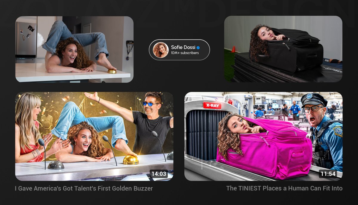 ✍️YouTube thumbnails designed for <a href="/sofiedossi/">Sofie Dossi</a>   

Sofie Dossi is a famous American 
contortionist, aerialist, singer and Internet personality.💫 

Her latest videos are very interesting. Check them out!