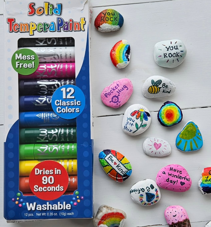 tpgcreations's tweet photo. Spread positivity with colorful painted rocks! Kwik Stix dry in just 90 seconds leaving no mess behind! @bekindlearning https://t.co/9Gts9fOU38