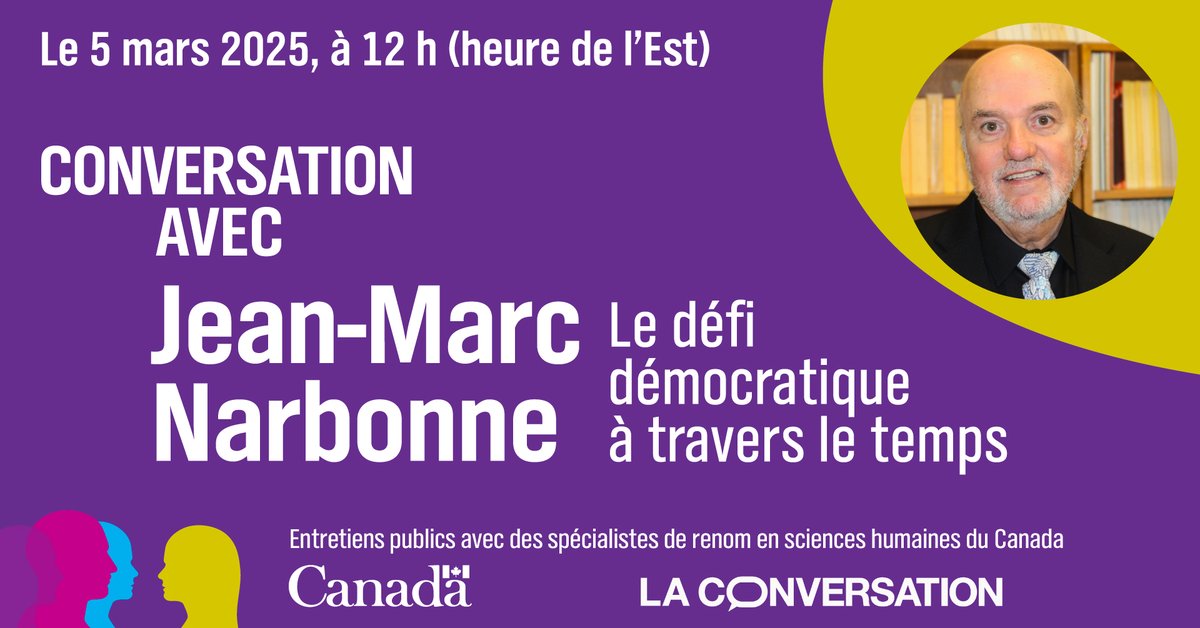 CRSH (@crsh_sshrc) on Twitter photo 📅 AUJOURD’HUI à 12 h (HE) : Joignez-vous à nous pour une Conversation avec Jean-Marc Narbonne sur les défis de la démocratie au fil du temps. Une période de questions suivra.
Inscription/connexion :
meetview.com/SSHRC20250305/…
<a href="/LaConvCA/">La Conversation Canada</a> @UniversiteLaval 📅 AUJOURD’HUI à 12 h (HE) : Joignez-vous à nous pour une Conversation avec Jean-Marc Narbonne sur les défis de la démocratie au fil du temps. Une période de questions suivra.
Inscription/connexion :
meetview.com/SSHRC20250305/…
<a href="/LaConvCA/">La Conversation Canada</a> @UniversiteLaval