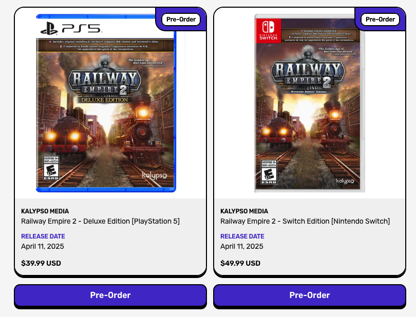 MyShopville's tweet image. AVAILABLE FOR PRE-ORDERS:
Railway Empire 2 - Deluxe Edition

myshopville.com/collections/ra…

#railwayempire #gamenews #deluxeedition #shopvillegames #shopvillenews #gamernews #gamestore #newgames2025