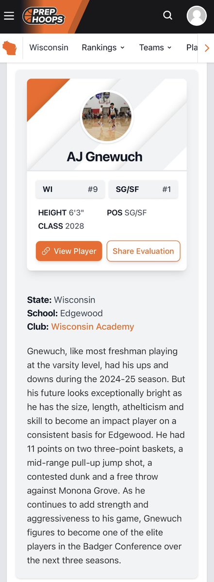 Freshman 6’3 G AJ Gnewuch (<a href="/AjGnewuch/">AJ Gnewuch</a>) scored a team-high 11pts for Edgewood last night in their loss to Monona Grove. Great season AJ!

#WABFam