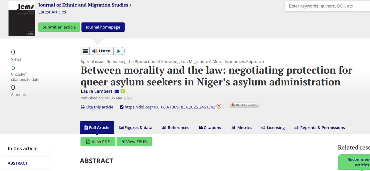 Here's my new article on queer asylum in Niger - Beyond simple stories of "homophobic Africa": tandfonline.com/doi/full/10.10…