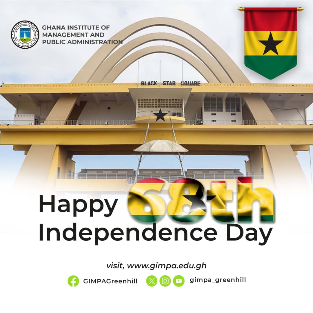 Happy 68th Independence Day, Ghana!

Let's celebrate our freedom, unity, and progress.

#GhanaAt68
#IndependenceDay
#GIMPA
