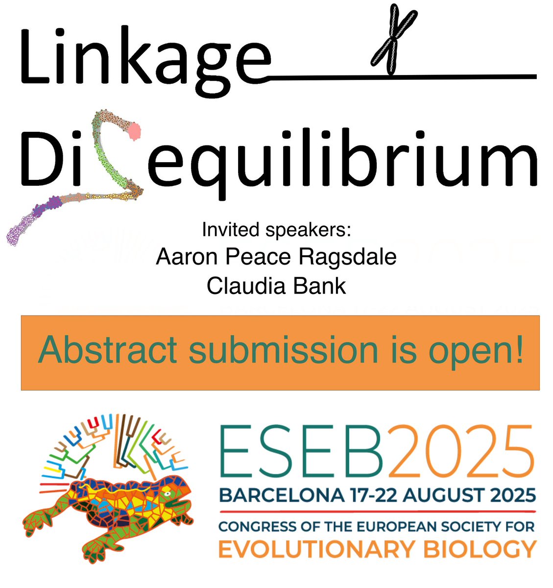 Join our <a href="/eseb2025/">ESEB2025</a> 🇪🇸 Symposium S02 on Linkage Disequilibrium ⛓️‍💥🧬 organized 🤝<a href="/PaoloMomigliano/">Paolo Momigliano</a> &amp; <a href="/pfranchini76/">Paolo Franchini</a> with marvelous invited 🗣️ <a href="/apragsdale/">Aaron Ragsdale</a> &amp; <a href="/claudia_bank/">Claudia Bank</a> 🗣️!
Looking forward 👀 to your submissions  by April 25th
ℹ️tinyurl.com/kz54kksb
#EvolutionaryBiology