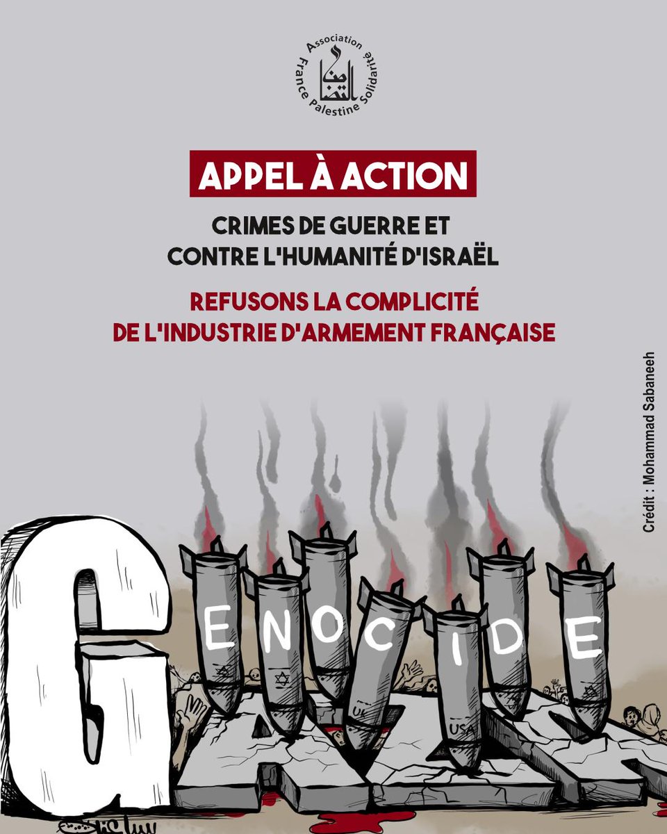 AFPSOfficiel's tweet image. Les entreprises d&apos;armement françaises se rendent complices des crimes de guerre et des crimes contre l&apos;humanité d&apos;Israël en livrant du matériel militaire.
Refusons la complicité de la France ! 
#StopArmingIsrael #EndIsraeliImpunity

⬇️ APPEL A ACTION ⬇️