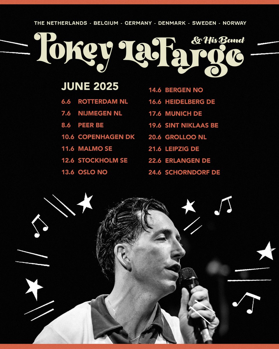 💥Just Announced💥 June Tour 2025 - The Netherlands - Belgium - Denmark - Sweden - Norway - Germany 🎶

Tickets go on-sale March 7th @ 10am CET at pokeylafarge.net/tour