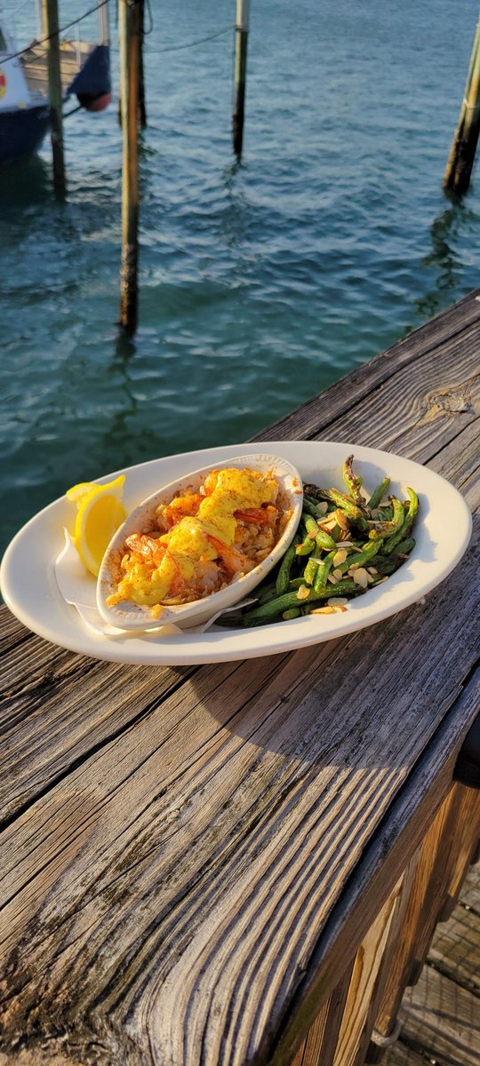 Monthly special alert! Enjoy crabmeat-stuffed jumbo shrimp baked to a golden brown and drizzled with our scratch-made hollandaise sauce, served with a side and salad! Available all March long... at Rusty's at the Port!! 😎👍🐟🚢🌴🍹#monthlyspecial #freshseafood  #rustysseafood