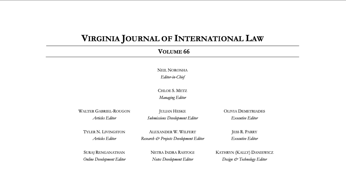The Virginia Journal of International Law is proud to announce Volume 66's Executive Board! We can't wait to see what the next Board has in store for the future of VJIL.