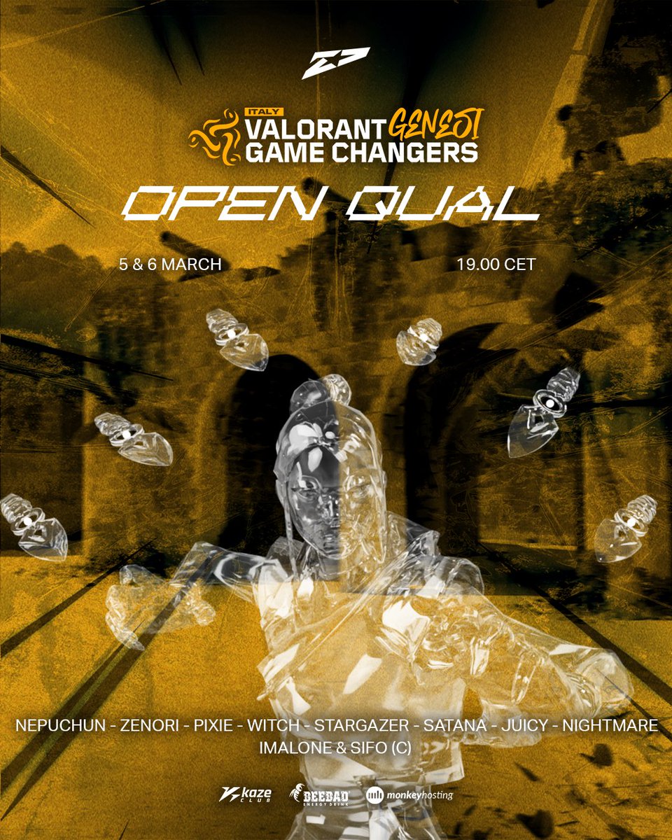 🎮 VALORANT GENESI GAME CHANGERS 🎮 
🔥 L’azione sta per iniziare! 🔥
📅 5 &amp; 6 Marzo
Vi presentiamo il nostro team che affronterà oggi gli open qualifier:

<a href="/nepuchun1/">Nepuchun🧸</a>
<a href="/zeNori_val/">zeNori</a>
<a href="/9_eixip/">Pixie_9</a>
<a href="/emonamiaa/">nami</a>
<a href="/Yu_St4rgazer/">Yuri</a>
@20s_Satana
@nyandemonyaa

👨‍💼
<a href="/ImAloneVAL_/">ImAlone_</a>
<a href="/Sifonium/">Simone Pes</a>
<a href="/Lucaspipiti/">qls_nightmare</a>
