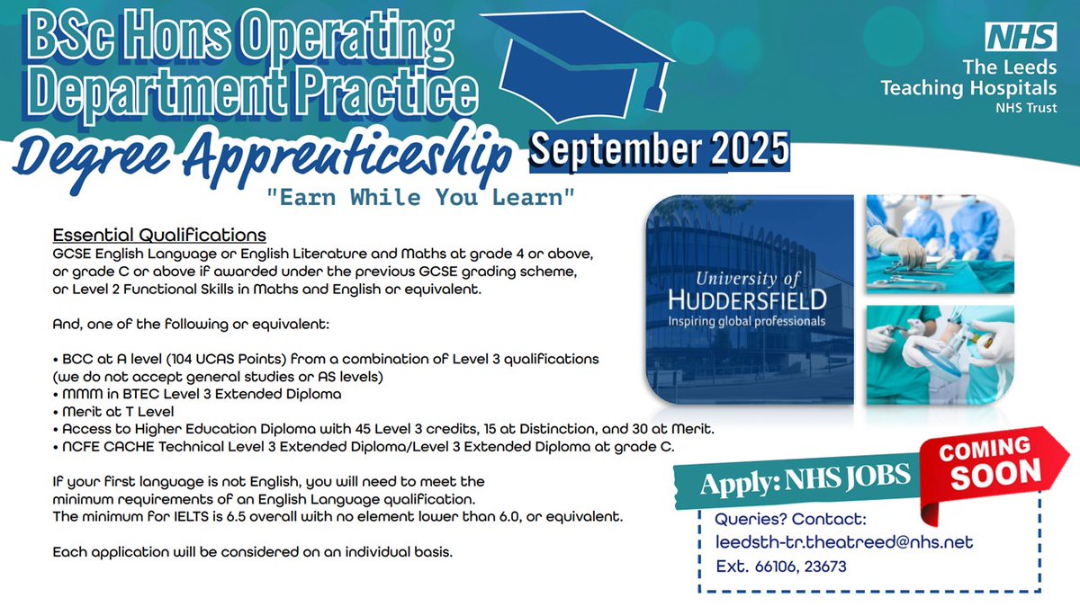 LTHT Theatres (@lthttheatretri) on Twitter photo Exciting News!!
We will be advertising our ODP apprentice programme very soon! Please watch out for the job advert on here and NHS jobs. For further information please contact our education team leedsth-tr.theatreed@nhs.net Exciting News!!
We will be advertising our ODP apprentice programme very soon! Please watch out for the job advert on here and NHS jobs. For further information please contact our education team leedsth-tr.theatreed@nhs.net