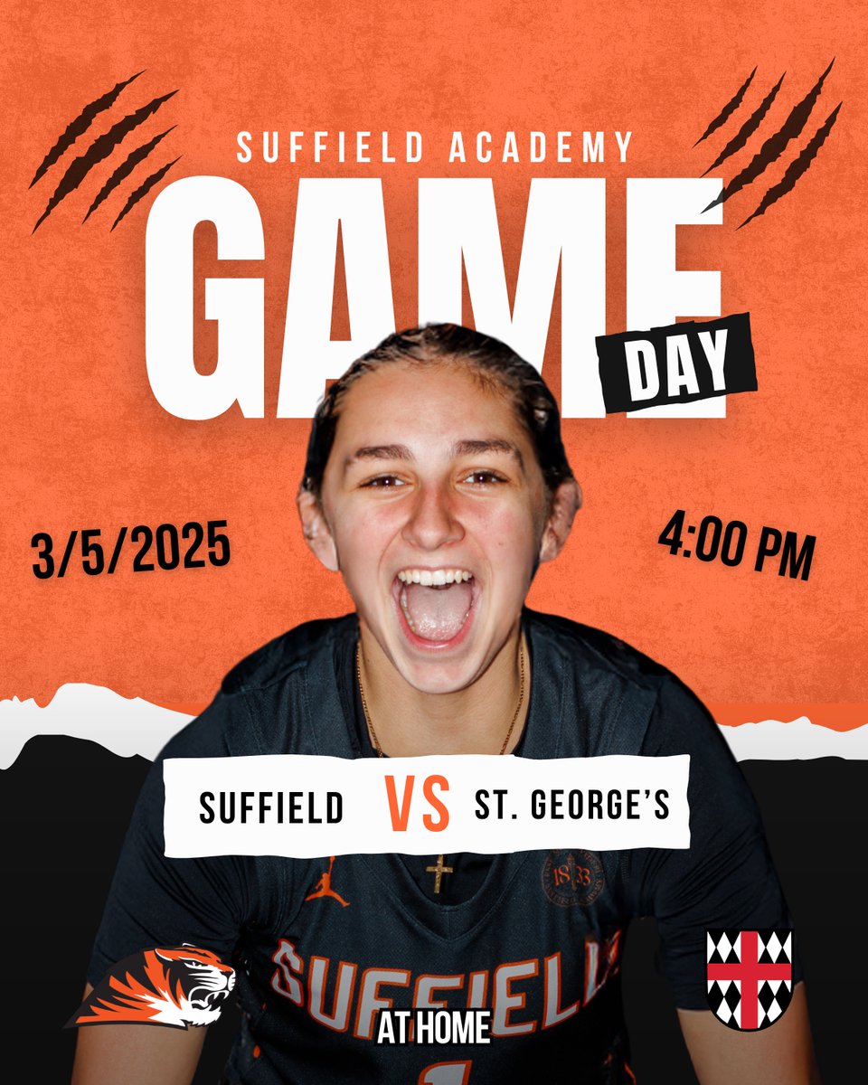 Playoff Game Day! 🏀 

The #1 seed Tigers tip off the Class B playoffs TODAY at home! 🐾
📍 First Round:
🆚 #8 St. George’s
⏰ 4:00 PM

Time to lock in—let’s go! 🏀💪 

#SAGBB #SuffieldGirlsBasketball #SuffieldAcademy #PlayoffTime