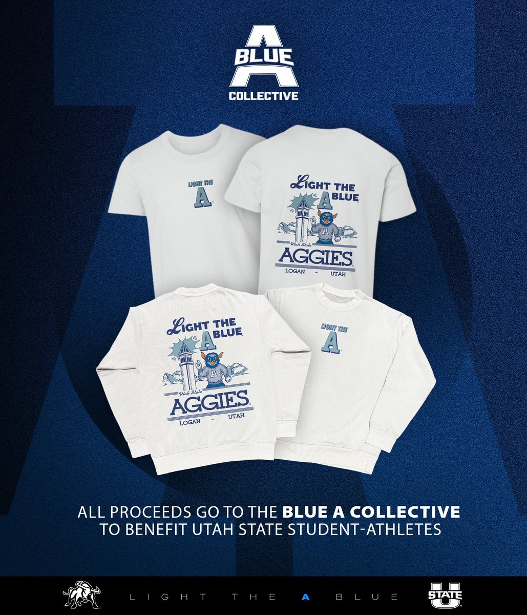 .<a href="/USUAthletics/">Utah State Athletics</a> 🤝 <a href="/BlueACollective/">Blue A Collective</a> 

Purchase limited edition Light the A Blue gear with all proceeds benefiting Aggie student-athletes!

SHOP HERE:
T-Shirt ➡️ bit.ly/4bw1cVq
Crewneck ➡️ bit.ly/4hb7tqL