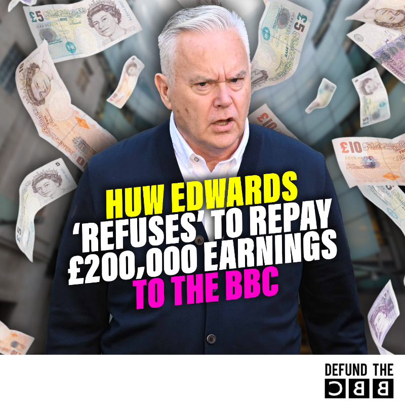 DefundBBC's tweet photo. Clueless BBC fat cats think it's OK to sit back whilst convicted paedophile Huw Edwards refuses to pay back the £200,000 he earned between his arrest and resignation. Shameful.

#DefundTheBBC