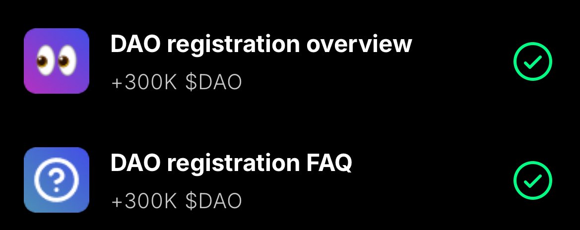 $DAO Codes!

DAO registration overview: Legalization

DAO registration FAQ: Decentralization

Checkout this : t.me/tonxdao_bot?st…