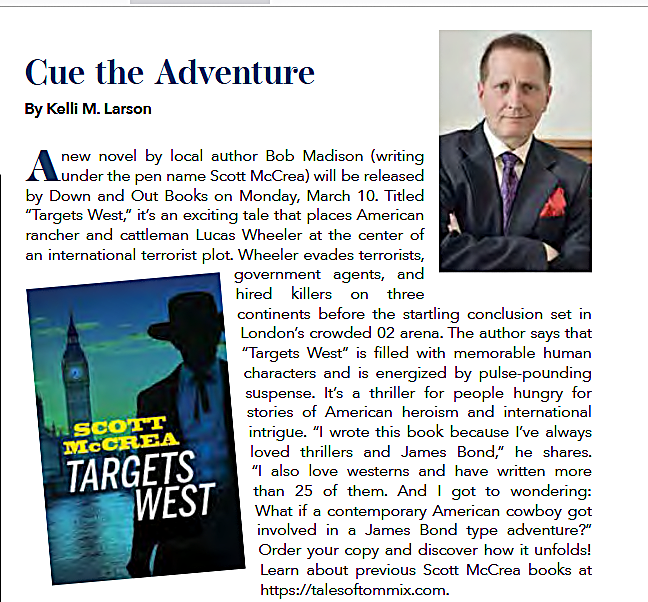 ScottMcCreaWest's tweet photo. Lovely notice on my upcoming thriller Targets West by the good people at SeaCliff Living Magazine. #HuntingtonBeach loves its authors!
#TargetsWest #SeaCliffLiving #magazine #magazinearticle #thrillers #spynovels #books #bookstoread #booksworthreading #adventure #adventurenovels https://t.co/jjQ3yGkc5W