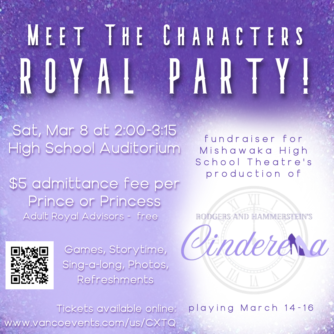 SCM Schools (@scmschools) on Twitter photo Here's a great opportunity for kids and big kids alike.  Meet the characters, take pictures and even participate in a Sing-a-long.  It's a popular fundraiser to help the Mishawaka Theatre Department.  Get your tickets online at vancoevents.com/us/CXTQ Here's a great opportunity for kids and big kids alike.  Meet the characters, take pictures and even participate in a Sing-a-long.  It's a popular fundraiser to help the Mishawaka Theatre Department.  Get your tickets online at vancoevents.com/us/CXTQ