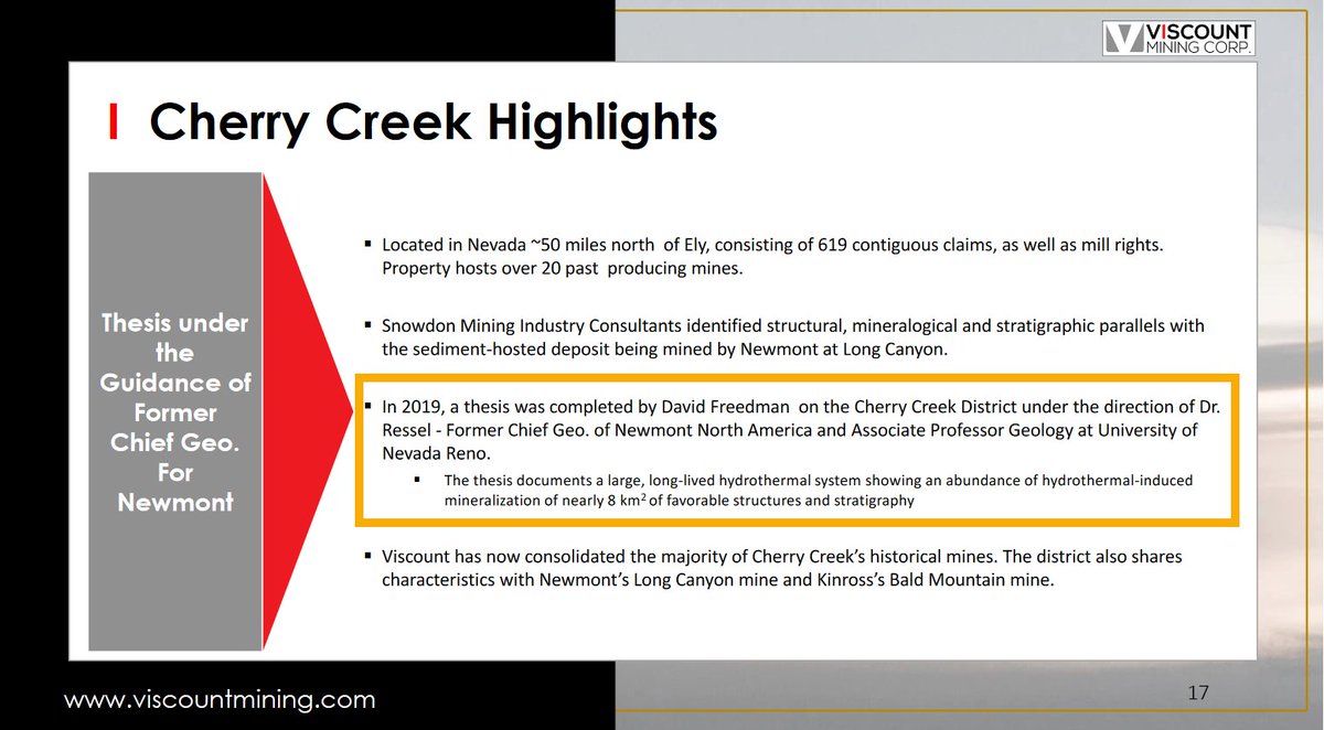 ViscountMining's tweet image. In 2019, a Cherry Creek District thesis was completed by David Freedman under the direction of Dr. Ressel - Former Chief Geo. of Newmont NA &amp;amp; Associate Prof. Geology at University of Nevada Reno. Learn more about the conclusions of this thesis.
👉 viscountmining.com/wp-content/upl…

#mining
