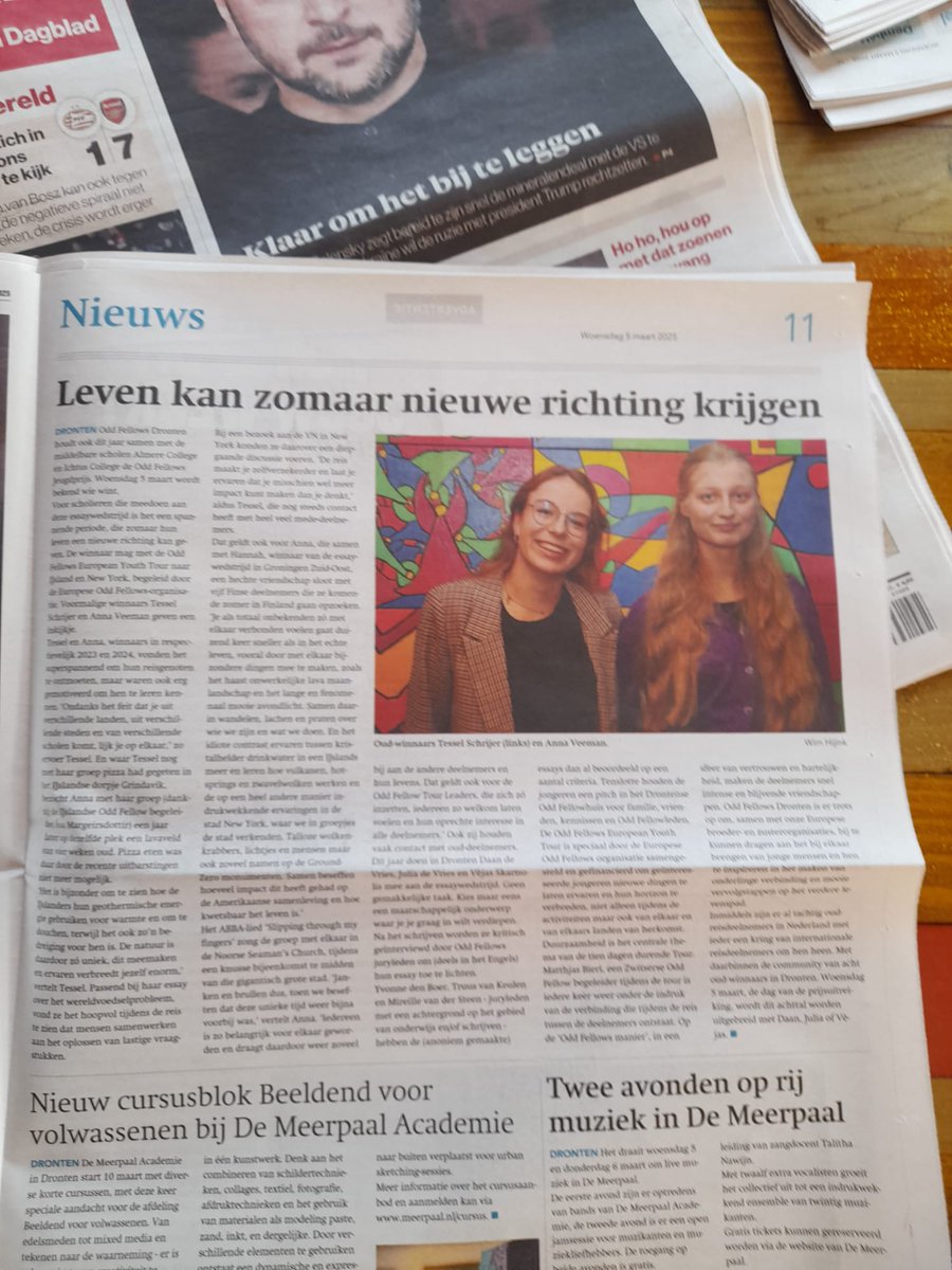 Bedenk eens, kranten met nieuws waar je blij van wordt 🍀Wij doen ons best🤗met dank aan <a href="/FlevoPostDrntn/">FlevoPost Dronten</a> Met daarin de unieke essaywedstrijd &amp; ervaringen van oud-deelnemers aan de Odd Fellows European Youth Tour. #verbinding #zelfvertrouwen #inspiratie👇
flevopost.nl/dronten/Spanne…