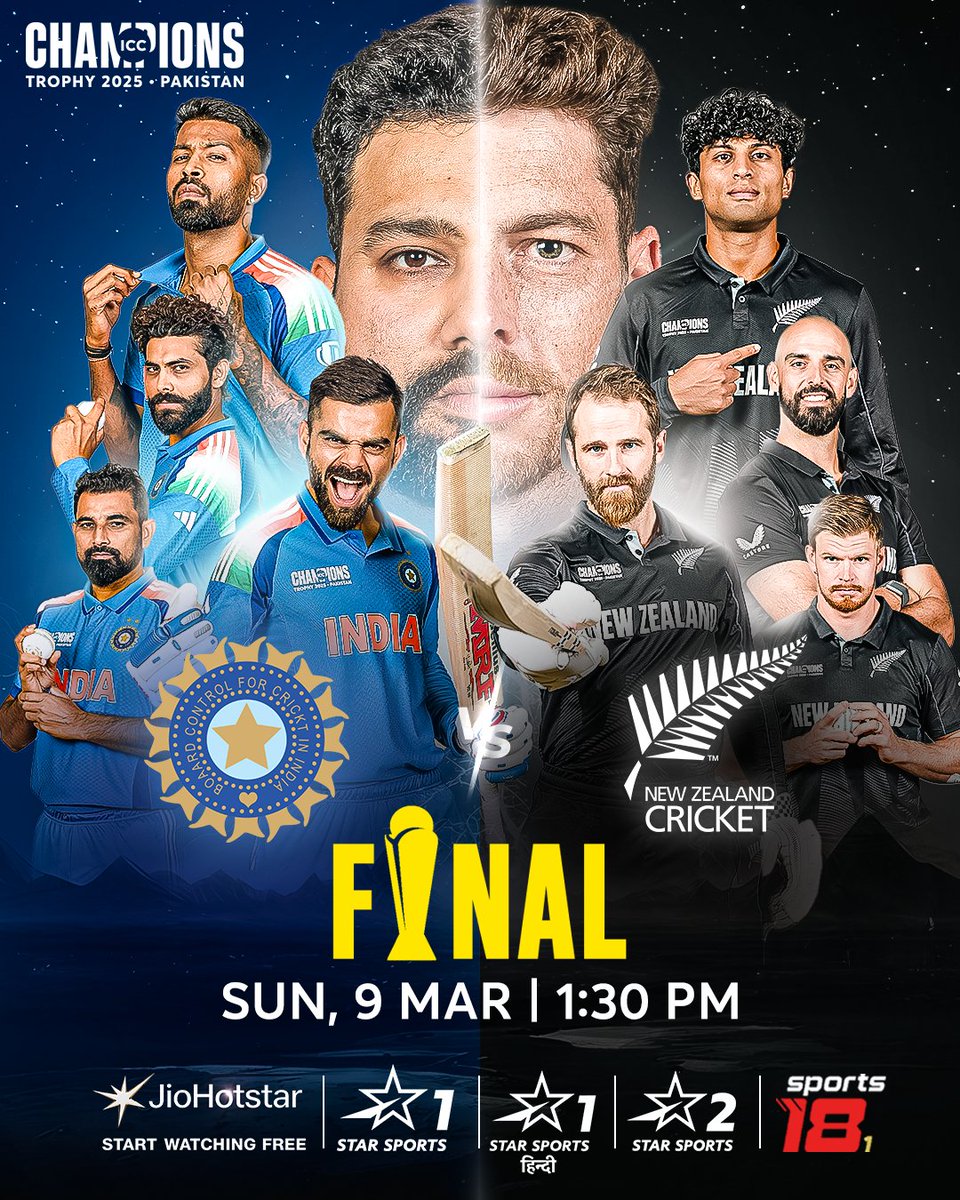 DK (@aakhiri__sach) on Twitter photo ๐ฎ๐ณ โ ๐ณ๐ฟ
SAVE THE DATE! Two BEST teams, one FINAL showdown loading... ๐ฅ
Who will taste the ๐พ๐๐๐ข๐ฅ๐๐ค๐ฃ๐จ ๐ฌ๐๐ก๐ ๐๐๐๐ก๐๐ฃ๐? ๐
#ChampionsTrophyOnJioStar FINAL ๐ #INDvNZ | SUN, 9th March, 1:30 PM on Star Sports 1, Star Sports 1 Hindi, Star Sports 2 & Sports18-1! ๐ฎ๐ณ โ ๐ณ๐ฟ
SAVE THE DATE! Two BEST teams, one FINAL showdown loading... ๐ฅ
Who will taste the ๐พ๐๐๐ข๐ฅ๐๐ค๐ฃ๐จ ๐ฌ๐๐ก๐ ๐๐๐๐ก๐๐ฃ๐? ๐
#ChampionsTrophyOnJioStar FINAL ๐ #INDvNZ | SUN, 9th March, 1:30 PM on Star Sports 1, Star Sports 1 Hindi, Star Sports 2 & Sports18-1!