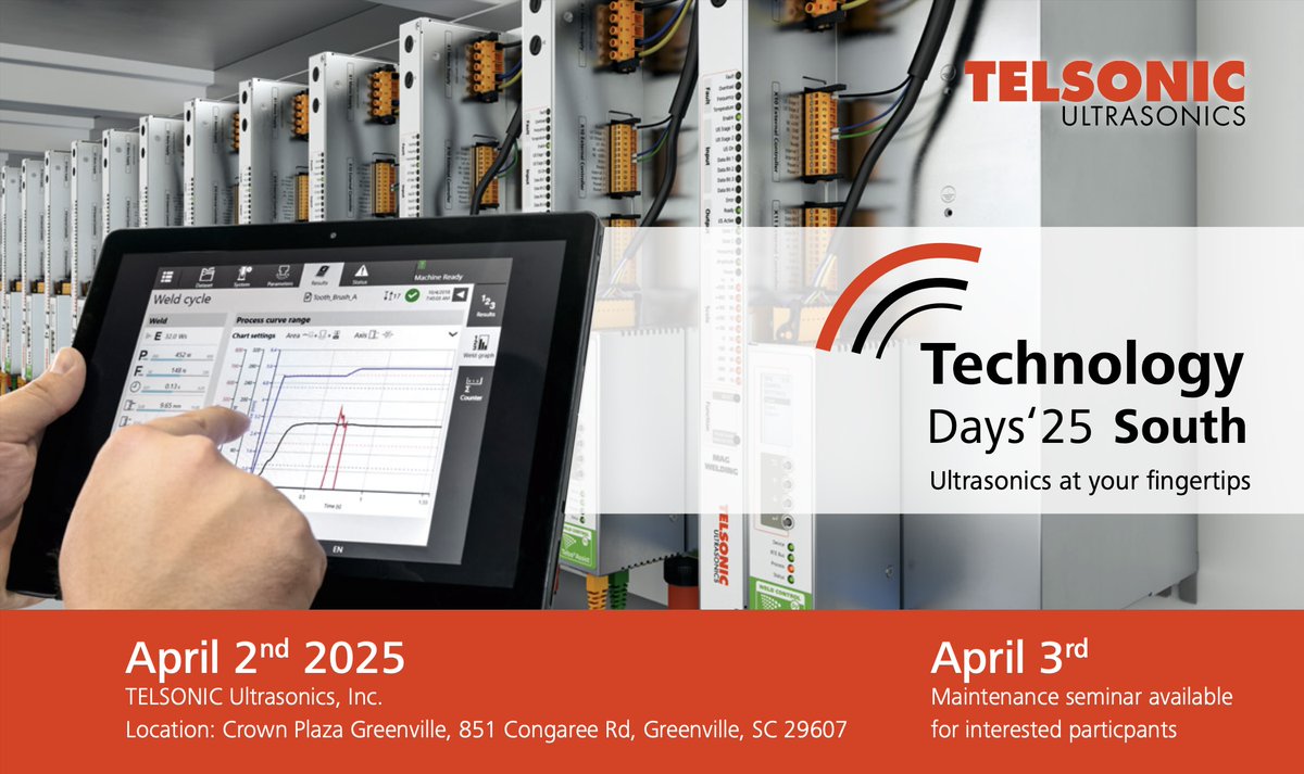 TelsonicGroup's tweet image. Our #TechnologyDays South 2025 Event is coming up in less than 1 month! 📷 We will be traveling South to bring our #ultrasonic #technology to our local customers. Please RSVP to  jessica.lange@telsonic.com ASAP. We look forward to seeing everyone  there!