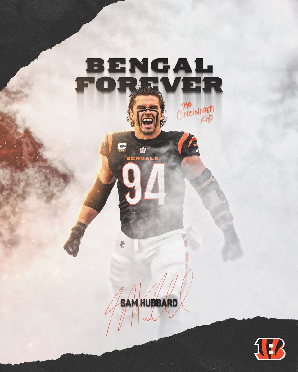 Cincinnati Bengals (@bengals) on Twitter photo "From a draft pick to a starter, a 4x captain... we accomplished things that will never be forgotten." - <a href="/Sam_Hubbard_/">Sam Hubbard</a>
#RuleTheJungle "From a draft pick to a starter, a 4x captain... we accomplished things that will never be forgotten." - <a href="/Sam_Hubbard_/">Sam Hubbard</a>
#RuleTheJungle