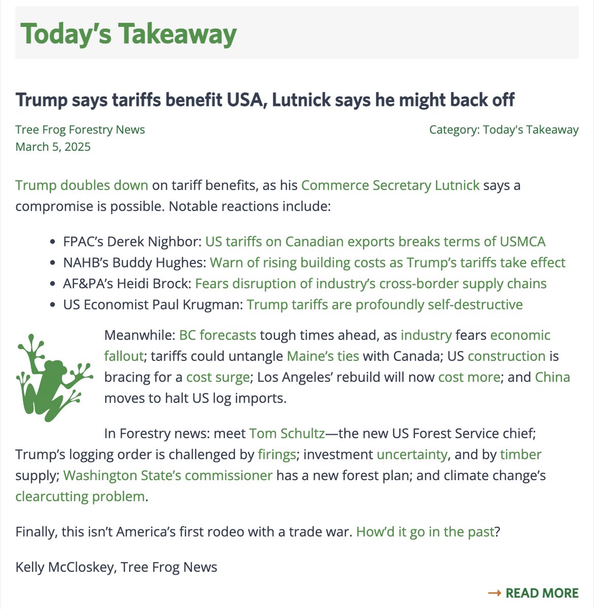 TreeFrogNews's tweet image. Attention Frog Fans - your Tree Frog Forestry News is published and ready to read. It&apos;s been an avalanche of headlines these past weeks - but we&apos;re doing our best to give you concise, broad based coverage of current events! Read on... treefrogcreative.ca/news/