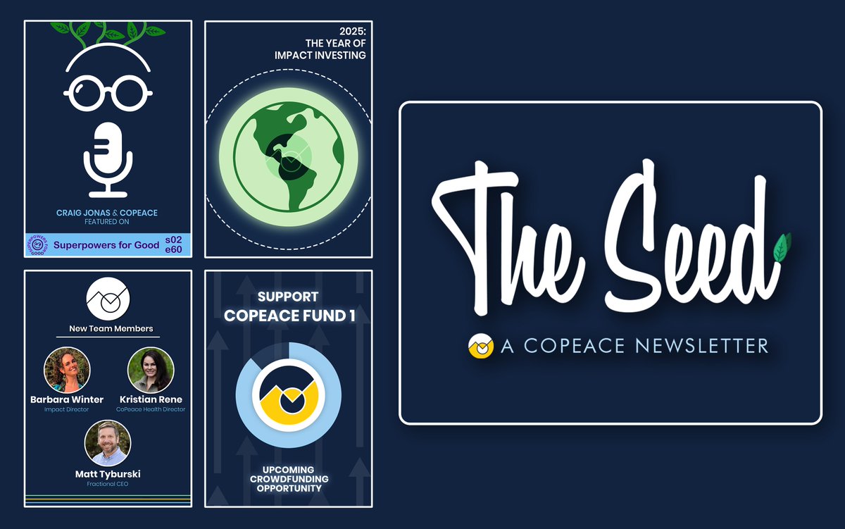 Recently at CoPeace:

- Featured on Superpowers for Good 🦸‍♂️
- Welcoming New Team Members 🤝
- 2025: The Year of #ImpactInvesting 🌎
- Final Investment Opportunity 📈

Stay updated every month &amp; subscribe to our newsletter! bit.ly/4hfnprQ   

#GrowYourMoneyForGood
