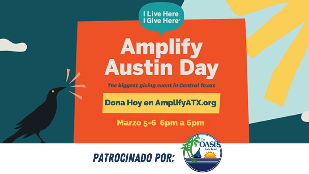 Como orgulloso patrocinador de Amplify Austin Day, <a href="/OasisLakeTravis/">The Oasis</a> está apoyando a "<a href="/AustinSmilesTX/">Austin Smiles</a>  - The Austin Plastic Surgery Foundation”

Únete a la causa y marca la diferencia—¡dona hoy en austinsmiles.org o AmplifyATX.org !
😍