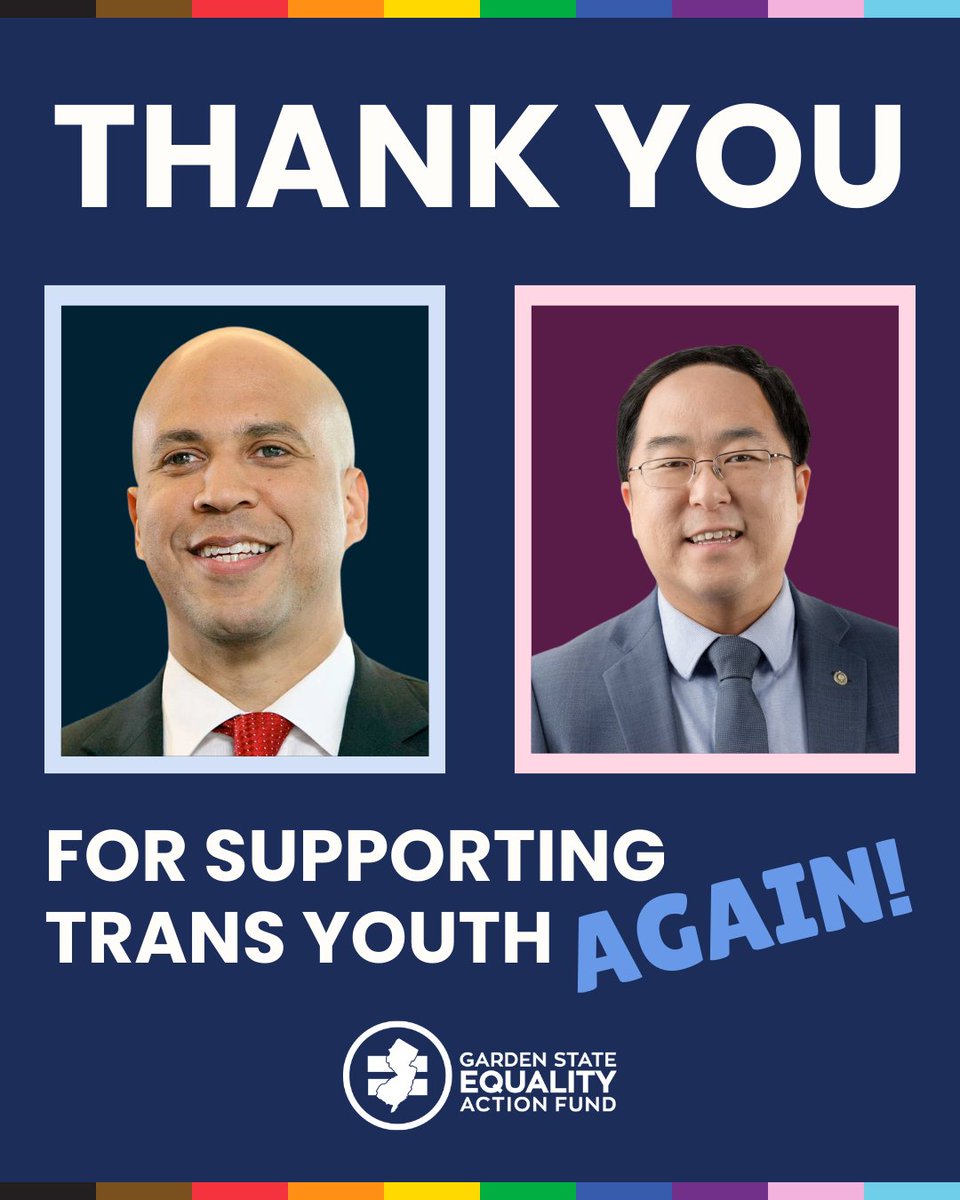 Garden State Equality (@gsequality) on Twitter photo We want to thank <a href="/SenBooker/">Sen. Cory Booker</a> and <a href="/SenatorAndyKim/">Senator Andy Kim</a> for supporting trans youth AGAIN earlier this week by voting "NO" on Senate Bill 9. This bill would've banned transgender girls and women from being able to play on the correct sports teams.
#NJ #NewJersey We want to thank <a href="/SenBooker/">Sen. Cory Booker</a> and <a href="/SenatorAndyKim/">Senator Andy Kim</a> for supporting trans youth AGAIN earlier this week by voting "NO" on Senate Bill 9. This bill would've banned transgender girls and women from being able to play on the correct sports teams.
#NJ #NewJersey