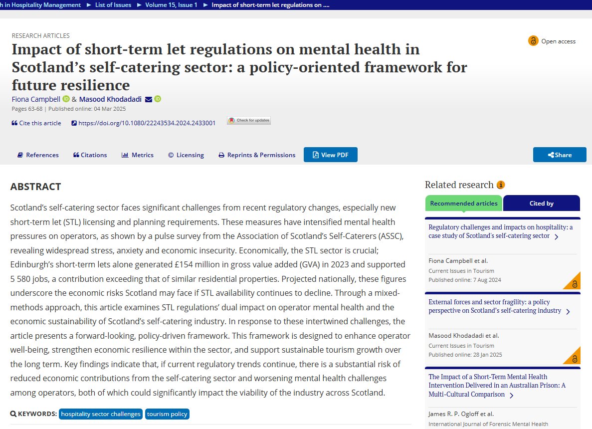 ASSCnews's tweet photo. 📢 New research highlights the mental health impact of Scotland’s short-term let regulations. Findings show stress & financial strain among operators - especially in Edinburgh & rural areas. A call for balanced policies to protect livelihoods & well-being: https://t.co/Lv7Gs0T9mf

@FionaCampbell74 @SaveSCScotland @st_alliance