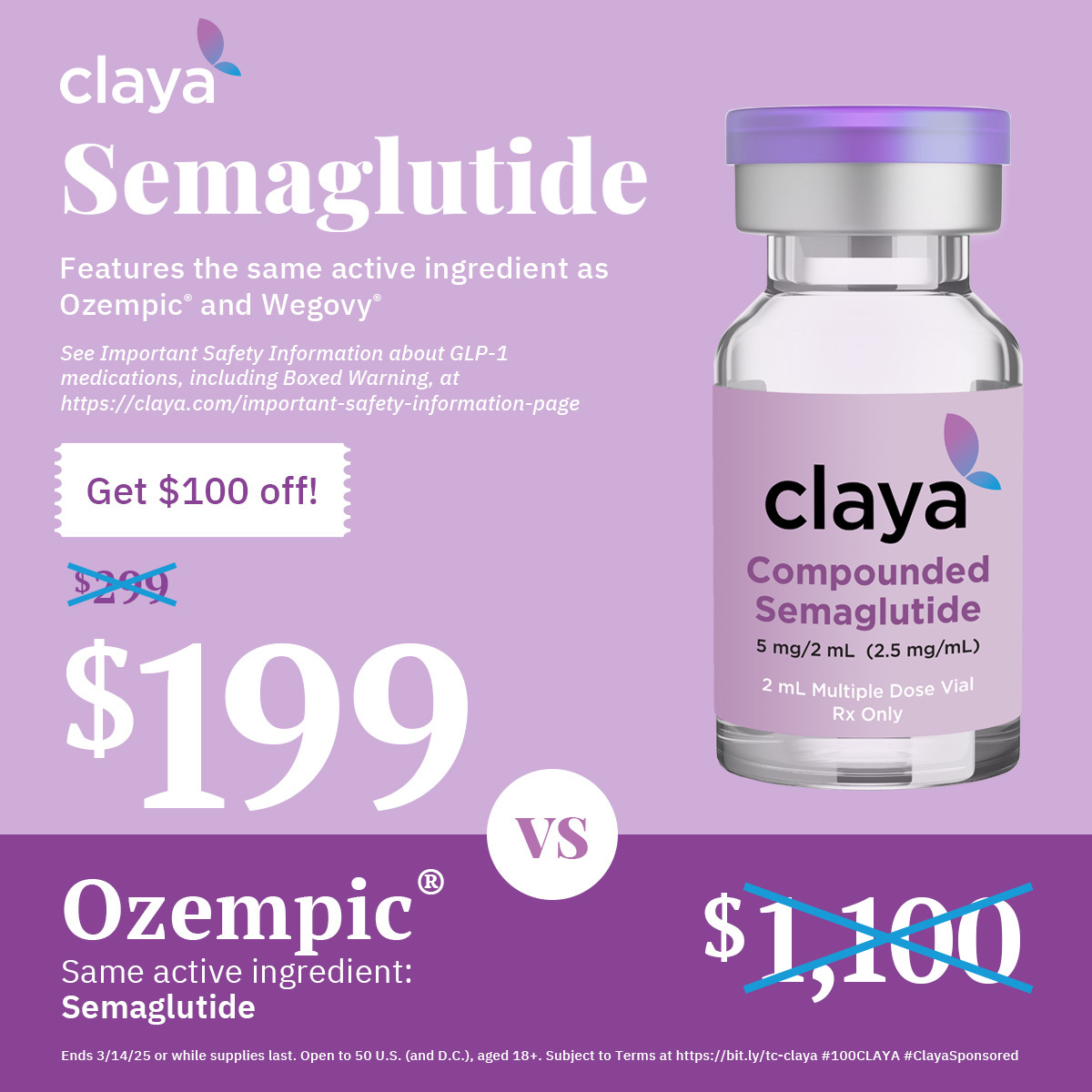 Get $100 OFF Your First Month of Claya Semaglutide! Take the first step toward your weight loss journey with Claya’s personalized semaglutide treatments. Limited-time offer!

✅ Claim your $100 coupon now: bit.ly/claya100

Ends 3/14/25 or while supplies last. #100CLAYA