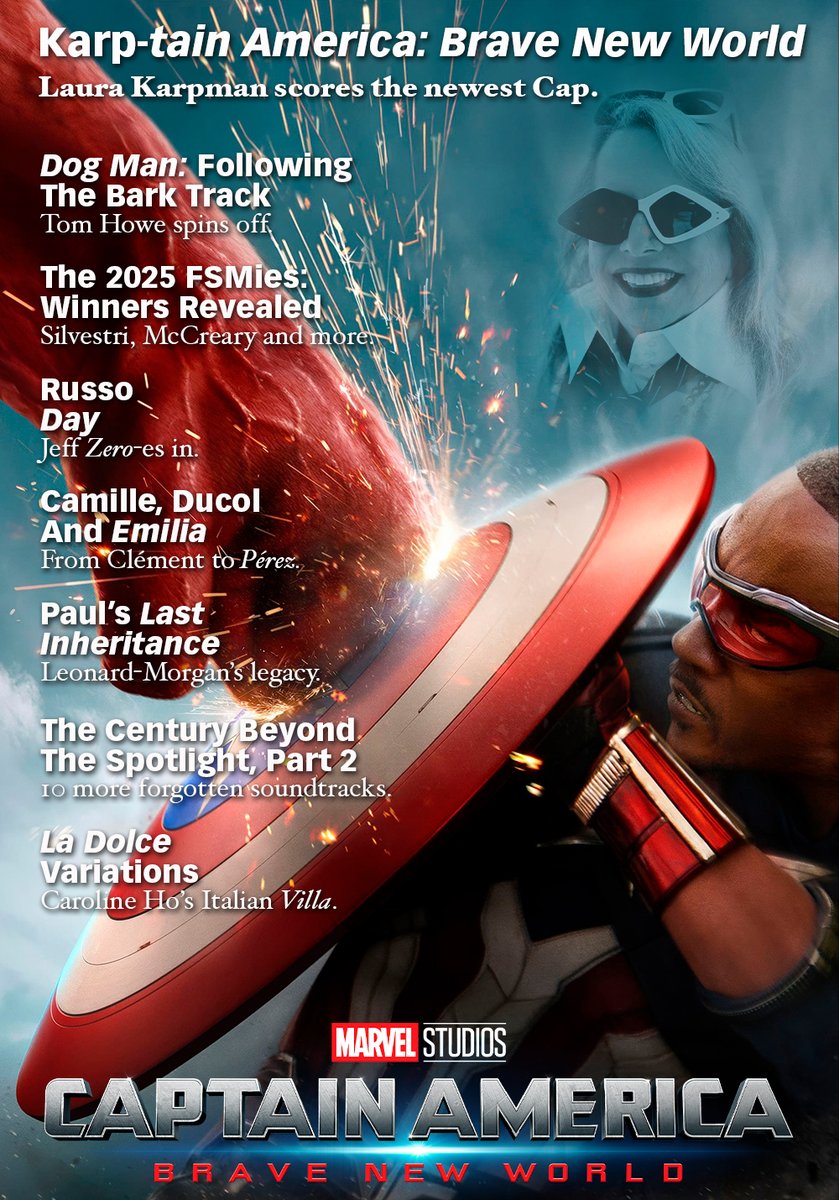 The March issue is live with Laura Karpman’s CAPTAIN AMERICA, THE 2025 FSMIES results, Howe’s DOG MAN, Russo’s ZERO DAY, Ducol and Camille’s Oscar-winning EMILIA PEREZ, Leonard-Morgan’s LAST BREATH and INHERITANCE, Venus Theory’s AVOWED—and more! Enjoy! fsmonlinemag.com