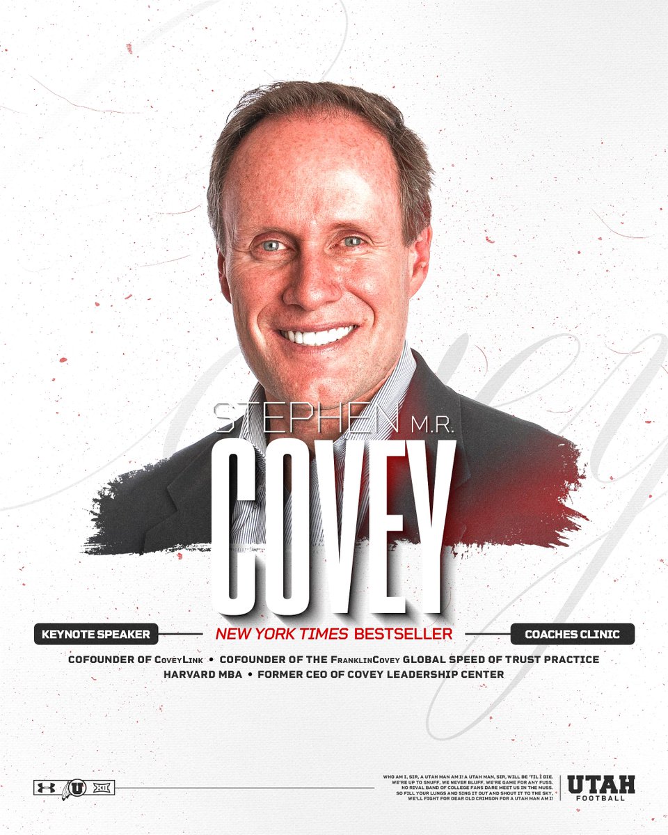 We are excited to announce that <a href="/StephenMRCovey/">Stephen M. R. Covey</a> will be joining us at our Coaches Clinic as another Keynote Speaker!

Covey is a sought-after and compelling keynote speaker and advisor on trust, leadership, ethics, culture, and collaboration. 

#GoUtes