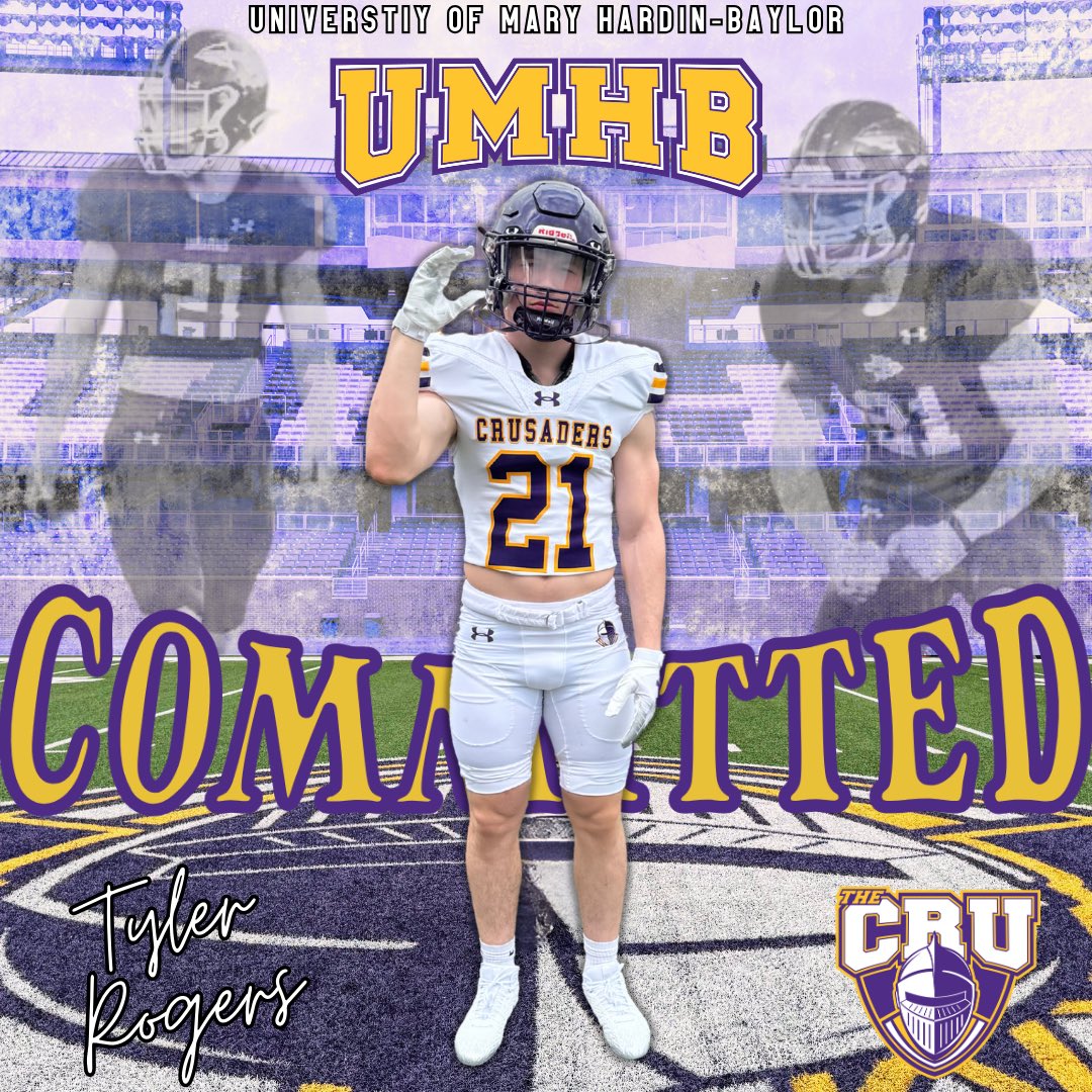 Tyler Rogers (@tyler_rogers07) on Twitter photo COMMITTED 🟣🟡
University of Mary Hardin-Baylor
<a href="/CoachJordyDubb/">Jordan Wilson</a> <a href="/coach___dwill/">CoachDwill</a> <a href="/coachmcarey/">Mark Carey</a> <a href="/Coach_LHarmon/">Larry Harmon</a>
<a href="/CruFootball/">UMHB Football🏈</a> <a href="/pgould1995/">Paul Gould</a>
#AGTG #UMHB #gocru COMMITTED 🟣🟡
University of Mary Hardin-Baylor
<a href="/CoachJordyDubb/">Jordan Wilson</a> <a href="/coach___dwill/">CoachDwill</a> <a href="/coachmcarey/">Mark Carey</a> <a href="/Coach_LHarmon/">Larry Harmon</a>
<a href="/CruFootball/">UMHB Football🏈</a> <a href="/pgould1995/">Paul Gould</a>
#AGTG #UMHB #gocru