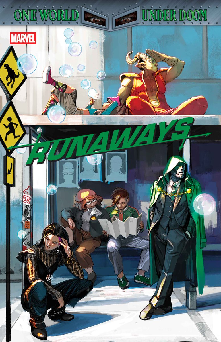 Marvel Comics (@marvelcomicshq) on Twitter photo 'One World Under Doom' puts the Runaways back on the run in #MarvelComics' 'The Runaways' by <a href="/rainbowrowell/">Rainbow Rowell</a> and Elena Casagrande, coming this June.
Scroll to learn more 🧵 ⬇️
🎨 Cover: <a href="/HansStephanie/">Stephanie Hans foreva</a> 'One World Under Doom' puts the Runaways back on the run in #MarvelComics' 'The Runaways' by <a href="/rainbowrowell/">Rainbow Rowell</a> and Elena Casagrande, coming this June.
Scroll to learn more 🧵 ⬇️
🎨 Cover: <a href="/HansStephanie/">Stephanie Hans foreva</a>