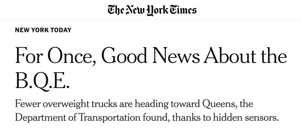 Automated enforcement works!

"The city says that the number of overweight vehicles dropped 60 percent after the Department of Transportation began sending out violation notices based on readings from the sensors, along with $650 fines."
