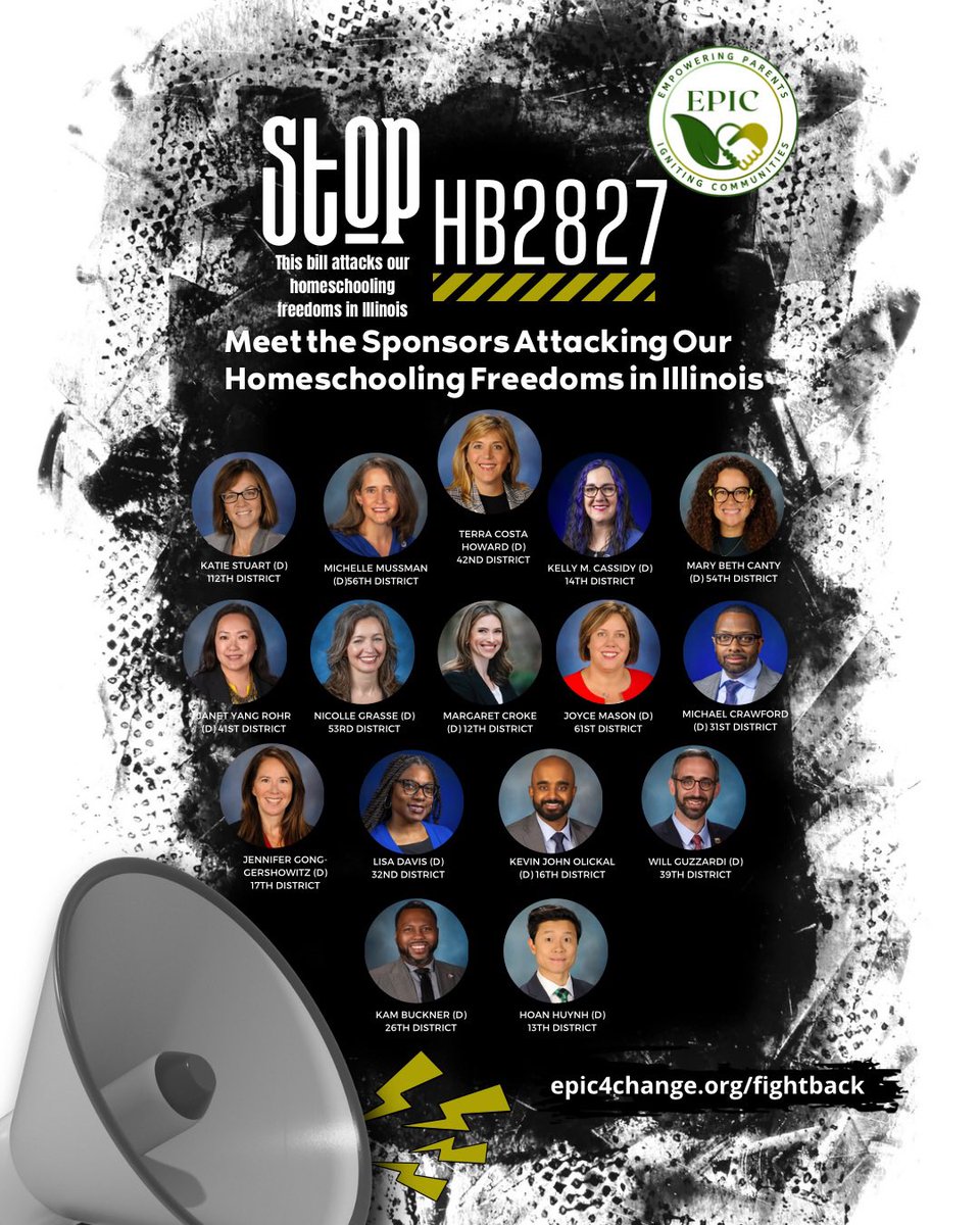 🚨 STOP HB 2827! 🚨
This bill attacks our God-given parental authority to educate our children the way we see fit! epic4change.org/fightback.  

Register for CHES 2025 at chicagoedsummit.org! 

#StopHB2827 #HomeschoolFreedom #Chicago
