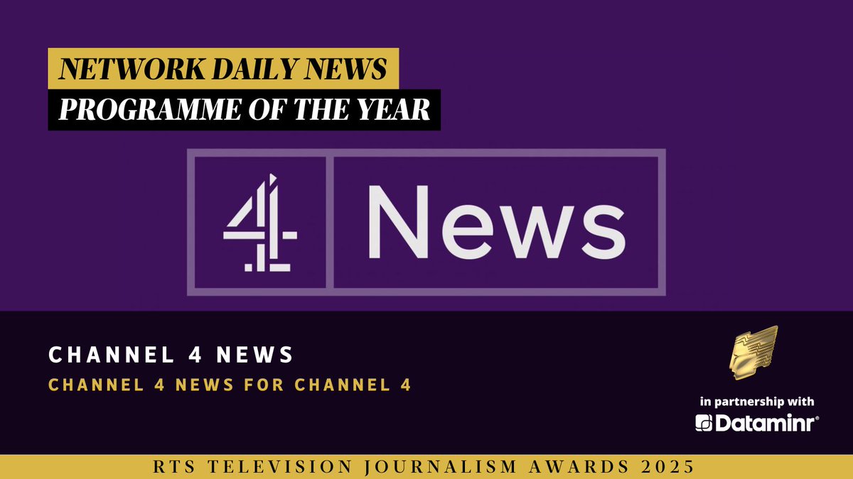 The Network Daily News Programme of the Year award goes to <a href="/Channel4News/">Channel 4 News</a> #RTSAwards