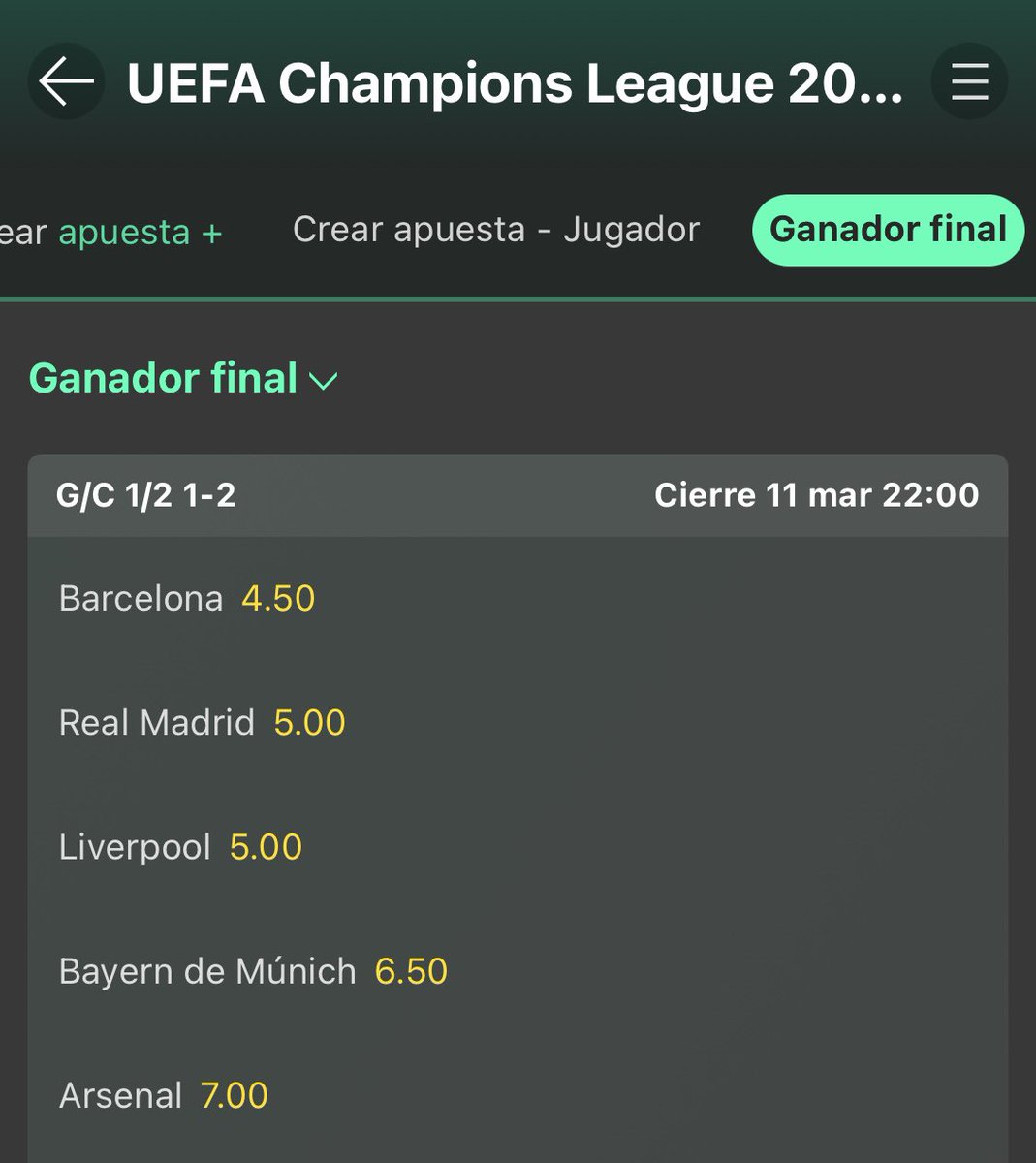 Ahora mismo para <a href="/bet365/">bet365</a> el Barça es el favorito para ganar la Champions League.