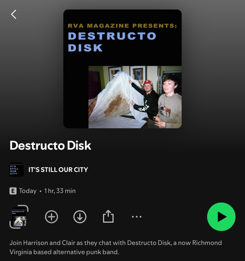 destructo disk (@diskdestructo) on Twitter photo We were on an episode of the <a href="/RVAmag/">RVA Magazine</a> podcast âItâs Still Our City,â where we talk about tour stories and new music and our lore. This was our first time being on a podcast and it was a lot of fun :) check it out!
open.spotify.com/episode/0Nsp3W⌠We were on an episode of the <a href="/RVAmag/">RVA Magazine</a> podcast âItâs Still Our City,â where we talk about tour stories and new music and our lore. This was our first time being on a podcast and it was a lot of fun :) check it out!
open.spotify.com/episode/0Nsp3WâŚ