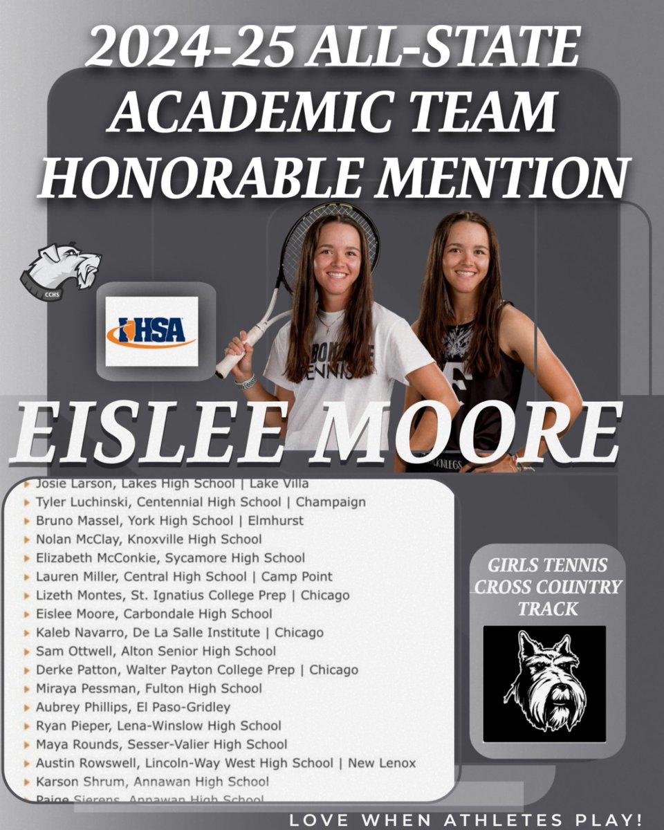 CCHSTerriers's tweet photo. Carbondale Community High School could not be prouder of Senior Eislee Moore!  Eislee was selected to the IHSA 2024-25 All-State Academic Team (Honorable Mention).  This is a fantastic honor to cap off her career at CCHS academically and athletically! https://t.co/7qkIXyQre9