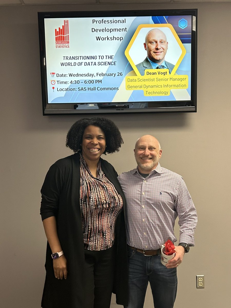 Thanks to @ncstate alumnus Dean Vogt for serving as the February speaker for the @ncsustatistics professional development workshop! Your discussion was clearly appreciated by our students — they stayed LONG beyond the end of the workshop to converse with and learn from you!