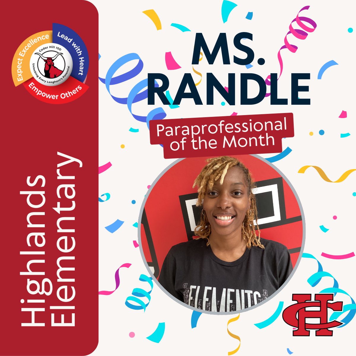 Congratulations to our February Staff of the Month! #LonghornPride #ProudToBeAtHLE #ExpectExcellence #LeadWithHeart